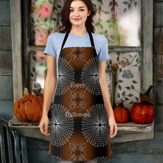 ハロウィーンスパイダーウェブスパイダーズ黒オレンジ色の白 エプロン