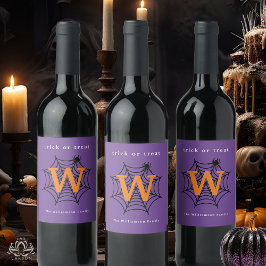 ハロウィーンスパイダーウェブトリックまたはトリートモノグラム ワインラベル