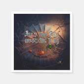 ハロウィーンスパイダーウェブトリックまたはトリート スタンダードカクテルナプキン (正面)