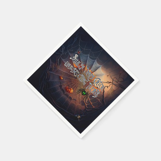 ハロウィーンスパイダーウェブトリックまたはトリート スタンダードカクテルナプキン (角)