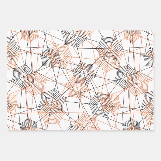 ハロウィーンスパイダーウェブ白黒オレンジギフト ラッピングペーパーシート (正面3)