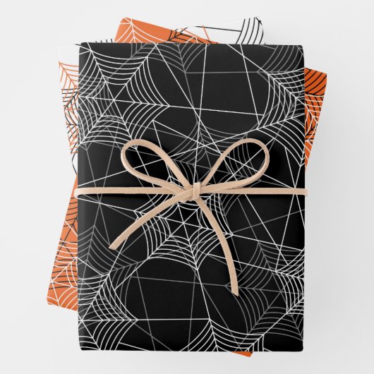 ハロウィーンスパイダーウェブ白黒オレンジギフト ラッピングペーパーシート (インサイチュ)