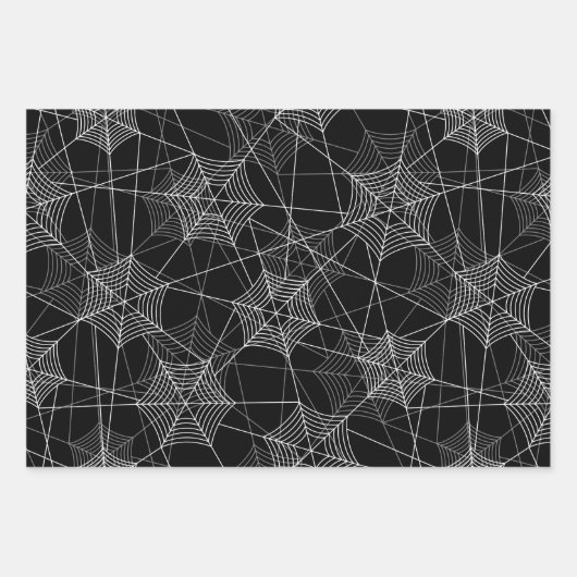ハロウィーンスパイダーウェブ白黒オレンジギフト ラッピングペーパーシート (正面)