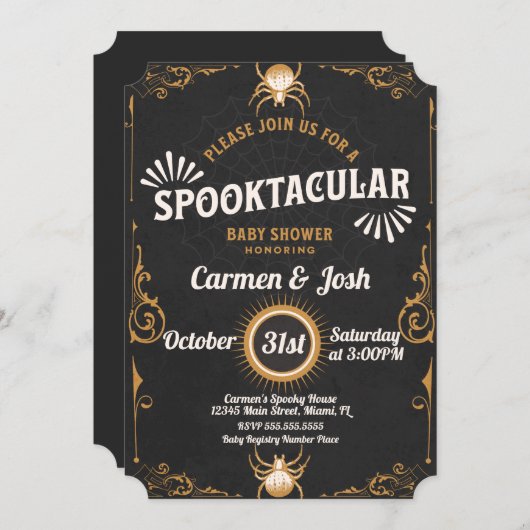 ハロウィーンスパイダーオーナメントベビーシャワー 招待状 (正面/裏面)