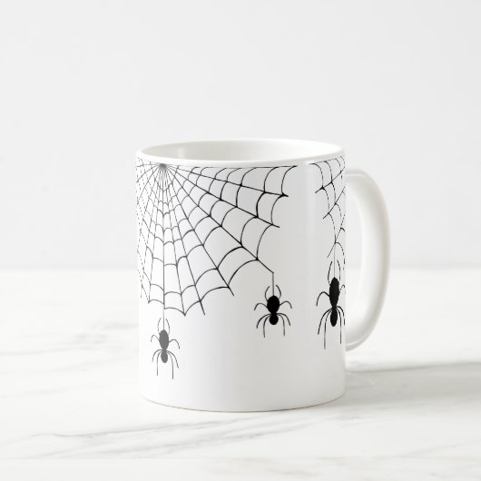 ハロウィーンスパイダーズ黒いクモ不気味ウェブ コーヒーマグカップ (正面右)