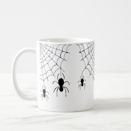 ハロウィーンスパイダーズ黒いクモ不気味ウェブ コーヒーマグカップ (左)