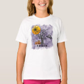 ハロウィーンスパイダ不気味こうもりツリー名パープル Tシャツ (正面)