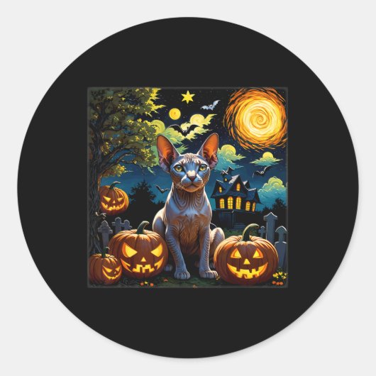 ハロウィーンスフィンクス星空の夜 ラウンドシール (正面)