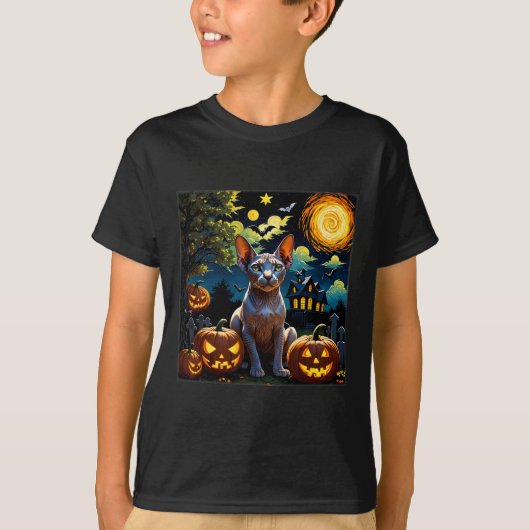 ハロウィーンスフィンクス星空の夜 Tシャツ (正面)