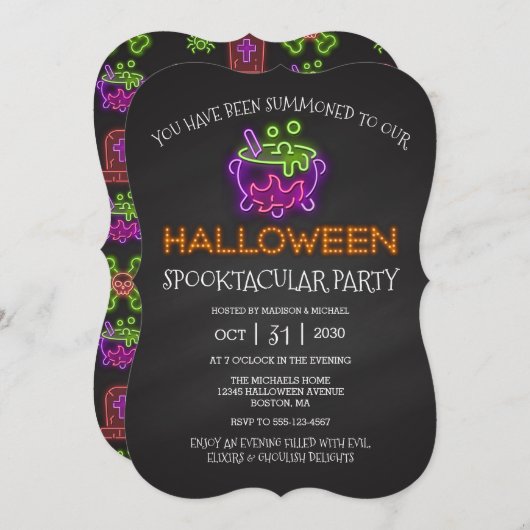 ハロウィーンスプオクタキュラパーティーネオンウィッチカルドロンI 招待状 (正面/裏面)