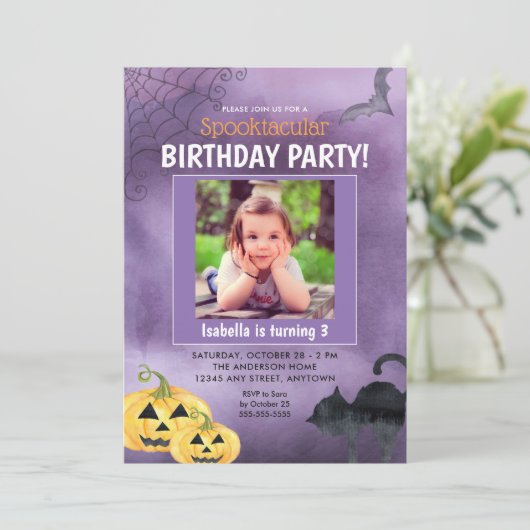 ハロウィーンスプークの写真誕生日パーティー 招待状 (スタンド正面)