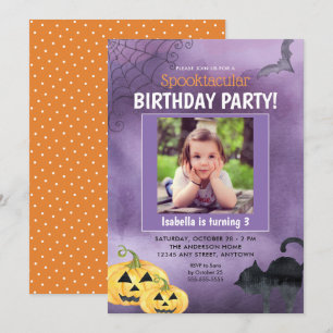 ハロウィーンスプークの写真誕生日パーティー 招待状