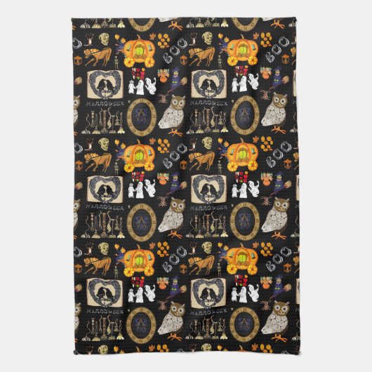 ハロウィーンスプークの黒いキッチンタオル キッチンタオル (縦)