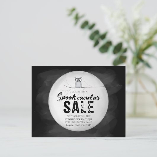 ハロウィーンスプーク文字販売フクロウQRコードウェブサイト ポストカード (スタンド正面)