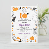 ハロウィーンスプーク文字Ohボーイベビーシャワー 招待状 (スタンド正面)