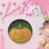 ハロウィーンスポオクタキュラパンプキンスマイルグリーンライト ペーパープレート (パーティー)
