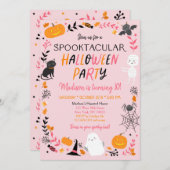 ハロウィーンスポオクタキュラーガール誕生日 招待状 (正面/裏面)