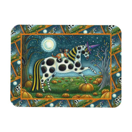 ハロウィーンスポテッドポニー&こうもり猫ファンタジー馬 マグネット (横)