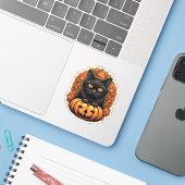 ハロウィーンスモールブラックキャット&オレンジハロウィーンのカボチャのちょうちん シール (ノートパソコンとiPhone)