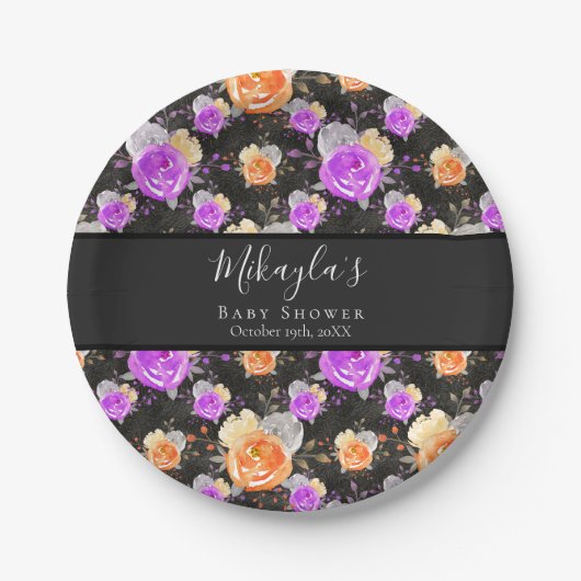 ハロウィーンスモールブーヴィンテージフローラ赤ちゃんシャワー ペーパープレート (正面)