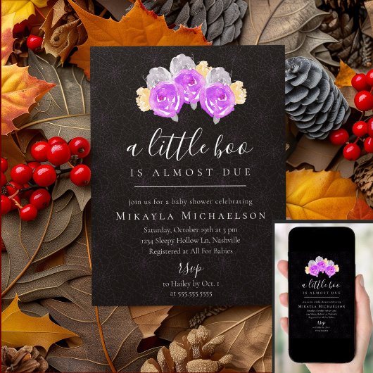 ハロウィーンスモールブーヴィンテージフローラ赤ちゃんシャワー 招待状