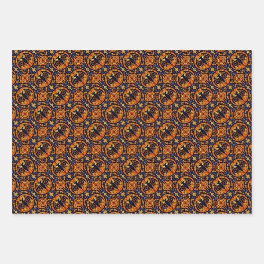 ハロウィーンセット2:こうもりと2つの格子模様 ラッピングペーパーシート (正面)