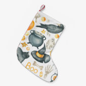 ハロウィーンセット:こうもり、黒猫、クモ、黒カラス スモールクリスマスストッキング (正面 (吊り時))