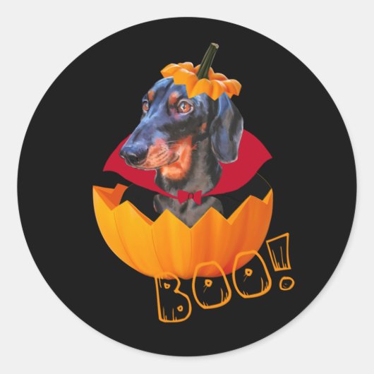 ハロウィーンソーセージ犬カボチャ ラウンドシール (正面)