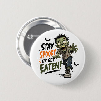ハロウィーンゾンビの脅かすも食べられるも 缶バッジ