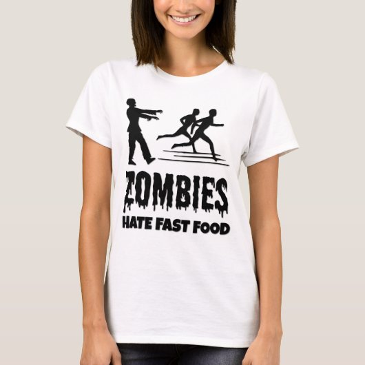 ハロウィーンゾンビは高速食品ランナーを嫌う 笑 Tシャツ (正面)