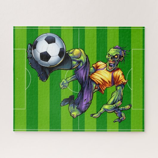 ハロウィーンゾンビサッカーフォワード選手スポーツ ジグソーパズル (横)