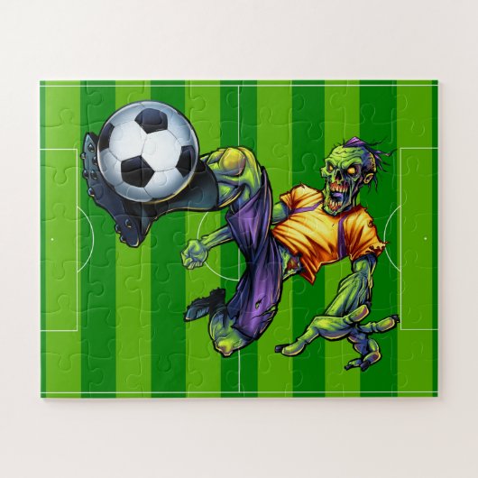 ハロウィーンゾンビサッカーフォワード選手スポーツ ジグソーパズル (横)