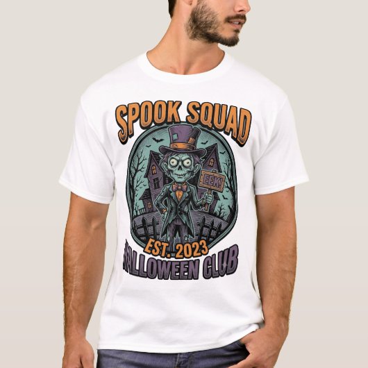 ハロウィーンゾンビシャツ 楽しいスプーク隊の彫刻デザイン Tシャツ (正面)