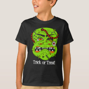 ハロウィーンゾンビモンスター顔トリックまたはトリート Tシャツ