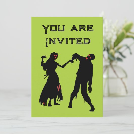 ハロウィーンゾンビ結婚式招待状グリーン 招待状 (スタンド正面)