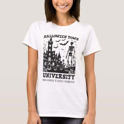 ハロウィーンタウン大学 – 不気味スケルトン Tシャツ (正面)