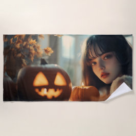 ハロウィーンタオルと女の子プリント ビーチタオル