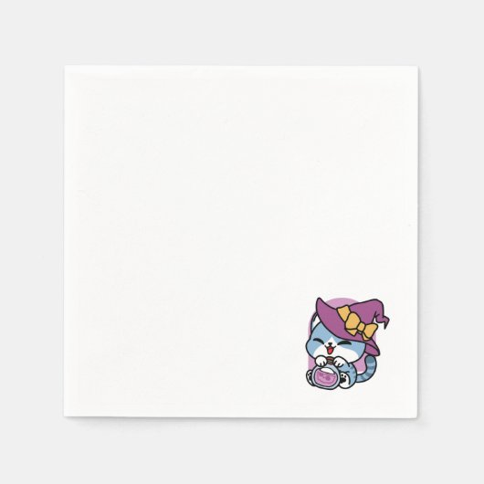 ハロウィーンタブビーキャット – Witch Hat & Potion Art スタンダードカクテルナプキン (正面)