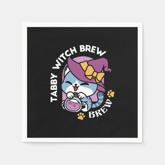 ハロウィーンタブビーキャット – Witch Hat & Potion Art スタンダードカクテルナプキン (正面)