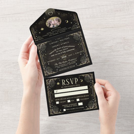 ハロウィーンタロットフォト結婚式招待状メニュー オールインワン招待状 (貼ってはがせる)