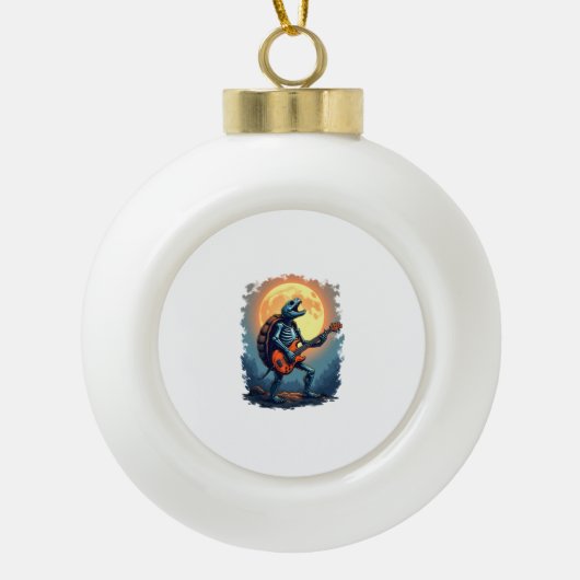 ハロウィーンタートルスケルトンロッカーティーfor Music Lov セラミックボールオーナメント (正面)