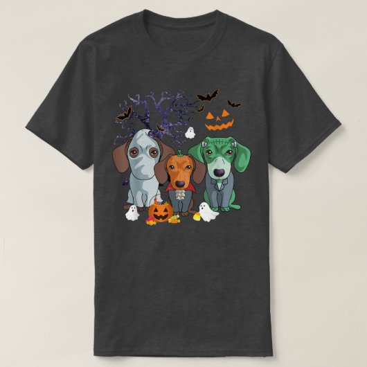 ハロウィーンダッチシュント犬の魔女怖いハロウィンコスト Tシャツ (デザイン正面)