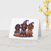 ハロウィーンダッチシュント魔女犬 カード (黄色い花)