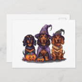 ハロウィーンダッチシュント魔女犬 ポストカード (正面/裏面)