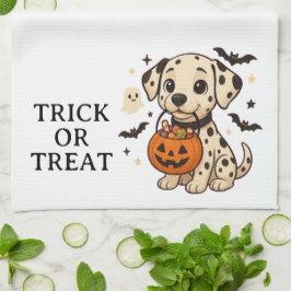 ハロウィーンダルマチアン犬のトリックまたは治療 キッチンタオル