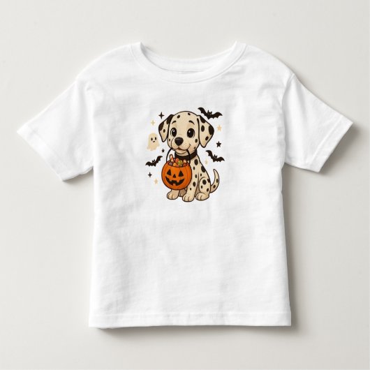 ハロウィーンダルマチアン犬のトリックまたは治療 トドラーTシャツ (正面)