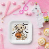 ハロウィーンダルマチアン犬のトリックまたは治療 ペーパープレート (パーティー)