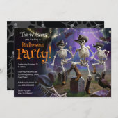 ハロウィーンダンスパーティー、ライン踊りスケルトン 招待状 (正面/裏面)