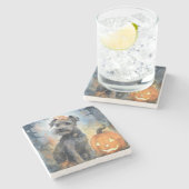 ハロウィーンチェサピーク湾テリアとカボチャ ストーンコースター (横)