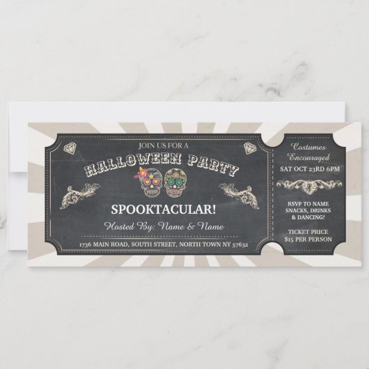 ハロウィーンチケットシュガースカルパーティー不気味イベント 招待状 (正面)